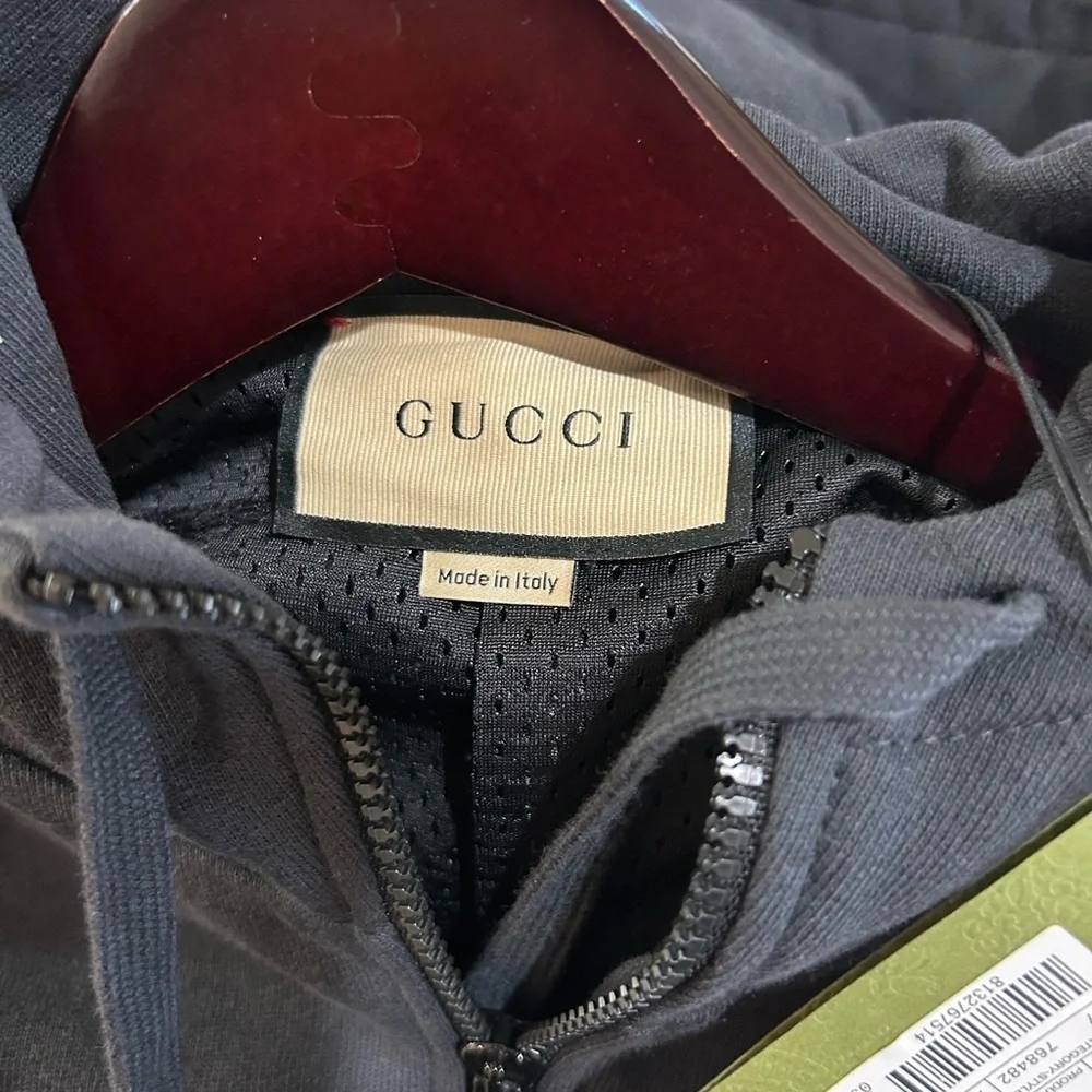 Men's Gucci, cotton jersey zip jacket/hoodie signature GG Supreme XL. NWT
